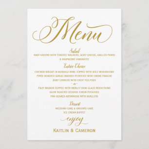 Menus de mariage élégant Typographie Or Luxe