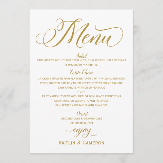 Menus de mariage élégant | Typographie Or Luxe (Devant)