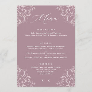 Menus de mariage élégants mauves rose poudrés vint