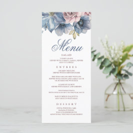 Menus de mariage modernes floraux bleu poussiéreux