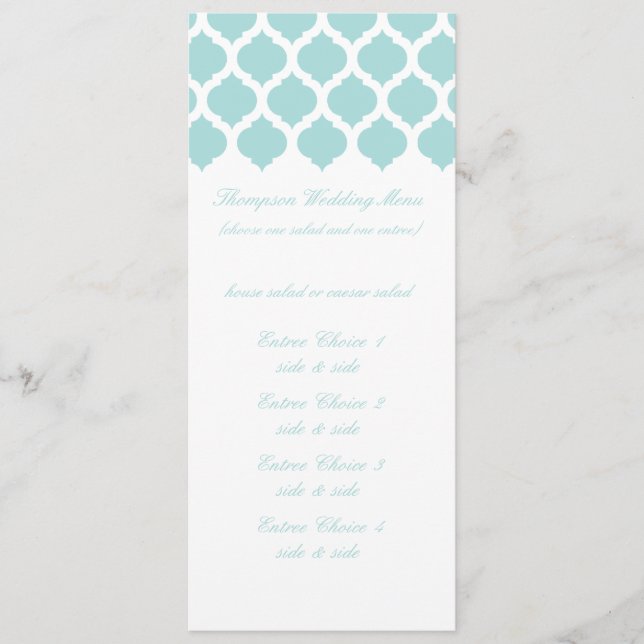 Menus de Mariage Motif bleu marocain (Devant)