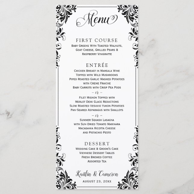 Menus de mariage ou d'événement élégant (noir) (Devant)
