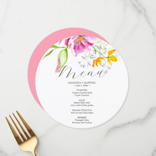 Menus de mariage personnalisés Aquarelle rose fleu