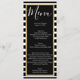 Menus de mariage rayés noir et blanc