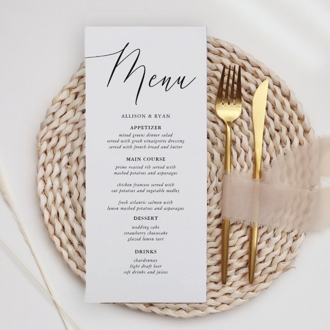 Menus de mariage rustiques à calligraphie simple (Créateur téléchargé)
