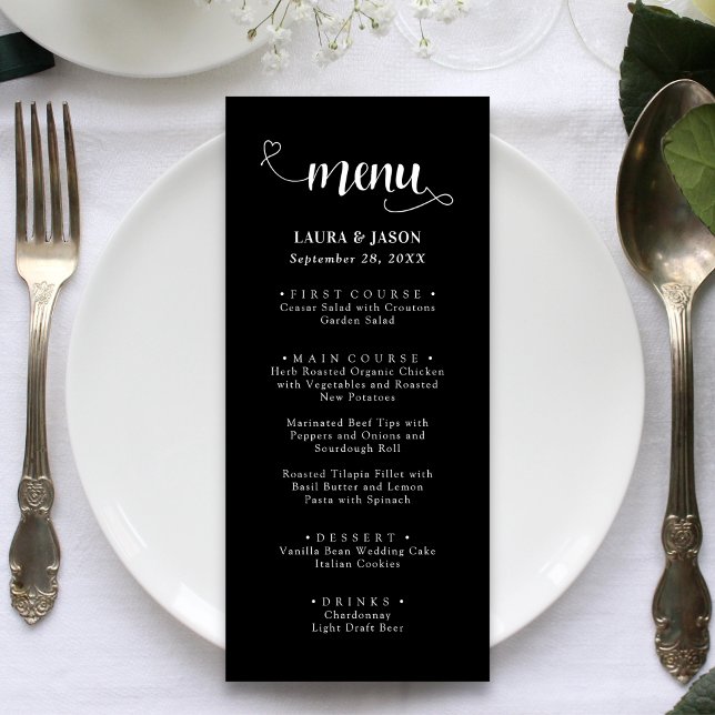 Menus de mariage rustiques avec calligraphie fanta (Fancy calligraphy script wedding menus add romantic charm while guiding guests through your meal)