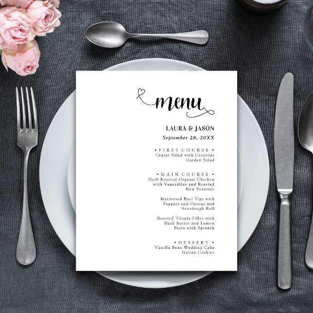 Menus de mariage rustiques avec calligraphie simpl (Simple calligraphy rustic wedding menus add warm, personalized charm to your tables.)