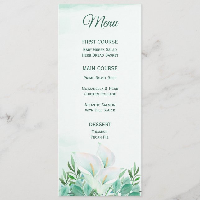 Menus de Monogramme Lily Calla blanche (Devant)