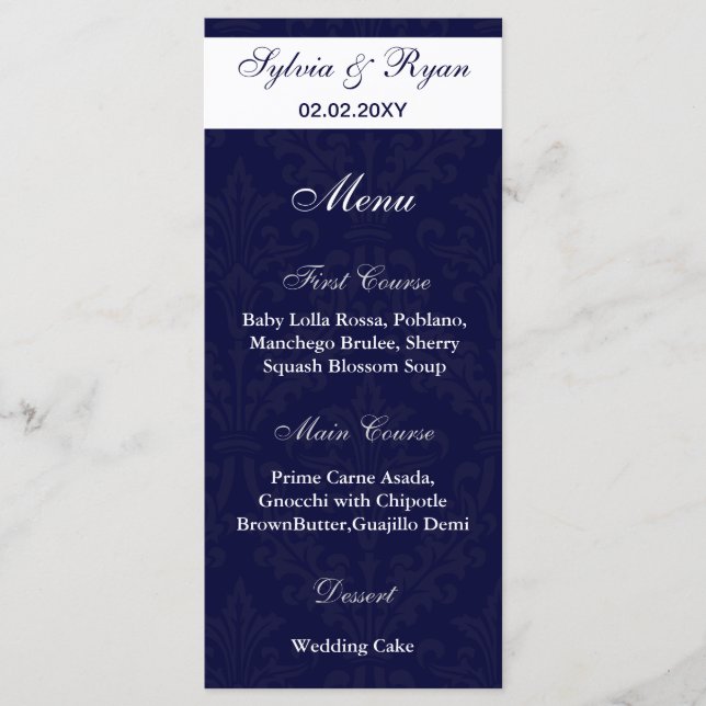 Menus du Mariage photo marine et blanc (Devant)