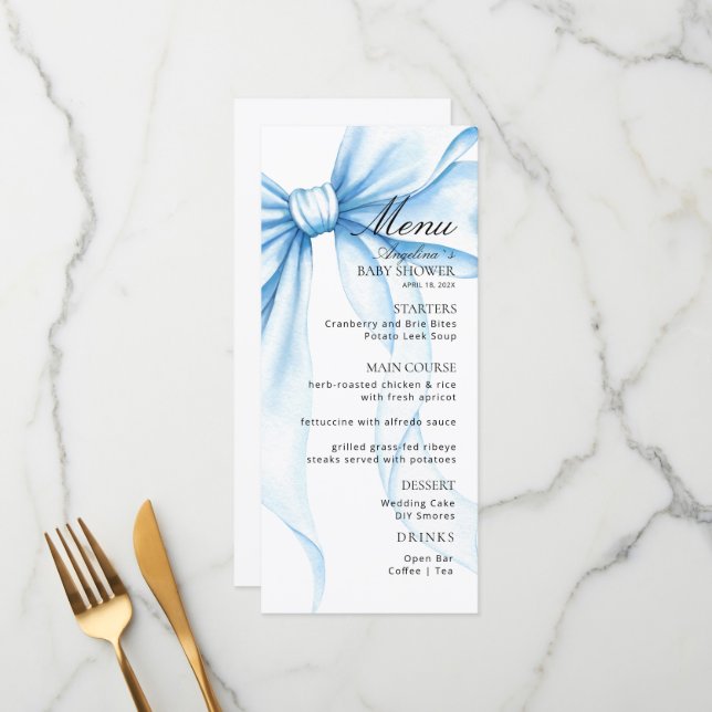 Menus for a modern  baby shower. menükarte (Vorderseite/Rückseite Beispiel)