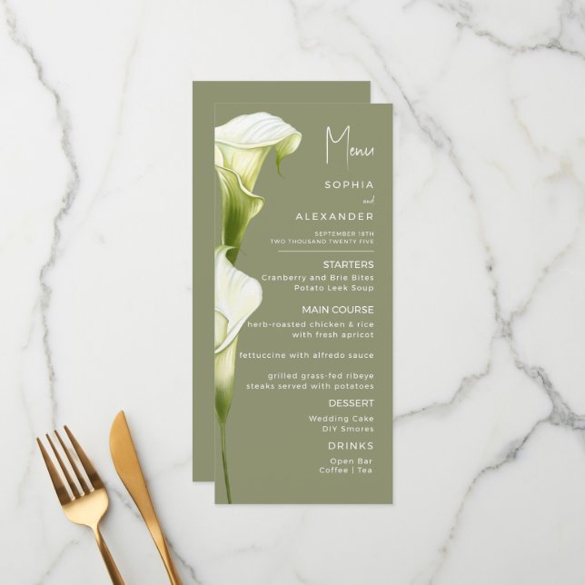 Menus for a modern wedding. menükarte (Vorderseite/Rückseite Beispiel)