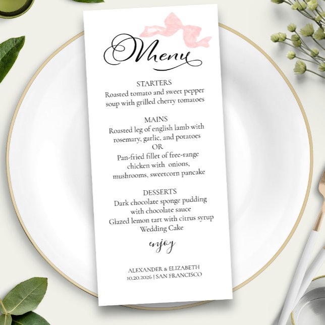 Menus Mariage aquarelle | Calligraphie rose (Créateur téléchargé)