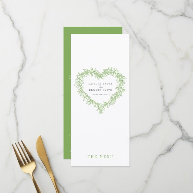 Menus mariage blanc vert pour le coeur de mélèze (Devant/Arrière en situation)