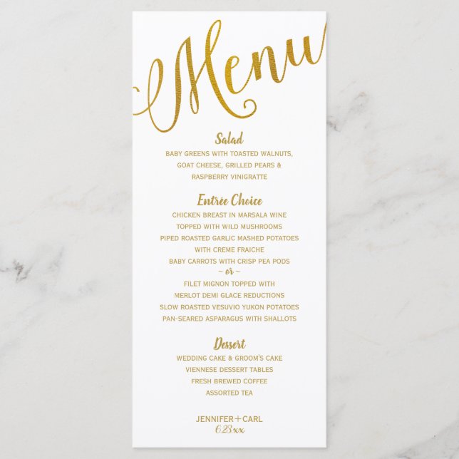 Menus mariages | Typographie moderne (Gold Foil) (Devant)