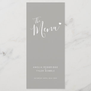 Menus simples de mariage de coeur blanc gris