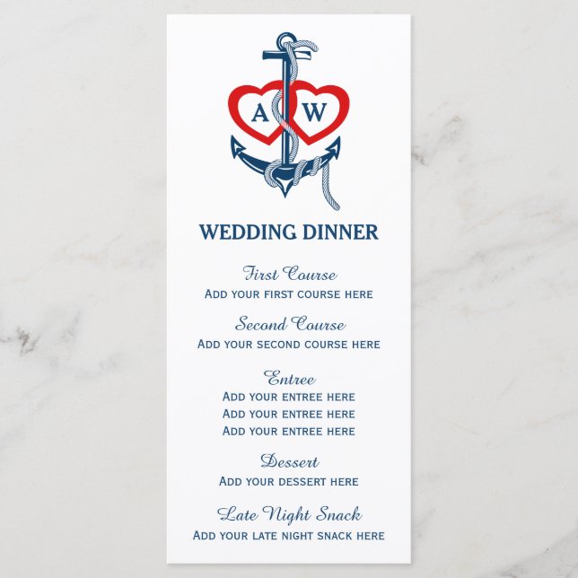 Menüvorlage für das Hochzeitsmenü des Nautikers Menükarte (Vorderseite)