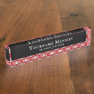 Menzies Red Scottish Clan Tartan Kariertes Muster Namensplakette