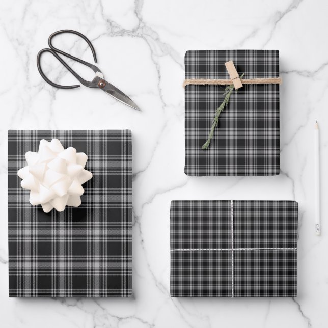 Menzies Schwarzes Schottisches Kariertes Muster Geschenkpapier Set (Vorderseite)