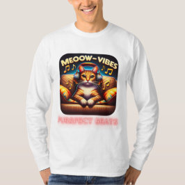 Meoow Vibes Cat mit Kopfhörern und Musiknoten T-Shirt