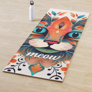Meow Asanas: Blauer Roter Blumenkatzen Lover Yogamatte
