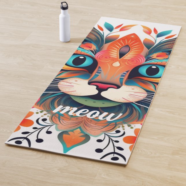 Meow Asanas: Blauer Roter Blumenkatzen Lover Yogamatte (Beispiel)