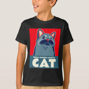 "Meow" bedeutet "Arbeit in Katzenkomik" niedlicher T-Shirt