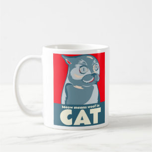 "Meow" bedeutet, in einem lustigen Zitat zu arbeit Kaffeetasse