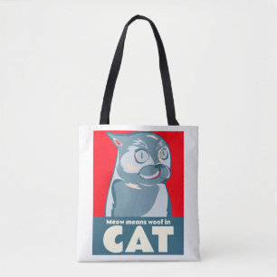 "Meow" bedeutet, in einem lustigen Zitat zu arbeit Tasche