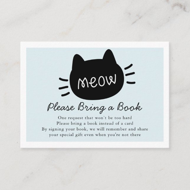 Meow Black Cat Face Blue Baby Shooting Book Reques Begleitkarte (Vorderseite)
