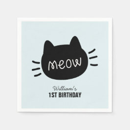 Meow Black Cat Face Blue Boy Geburtstag Serviette