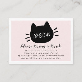 Meow Black Cat Face Pink Baby Dusche Buchanfrage Begleitkarte