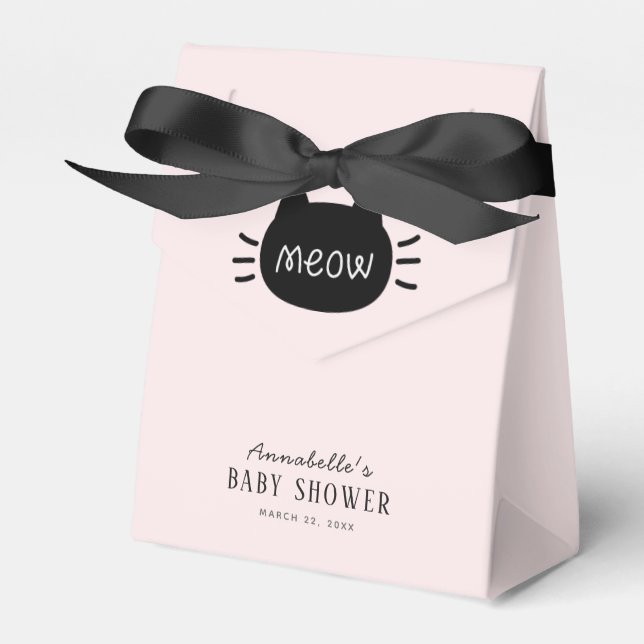 Meow Black Cat Face Pink Girl Baby Dusche Geschenkschachtel (Vorderseite)