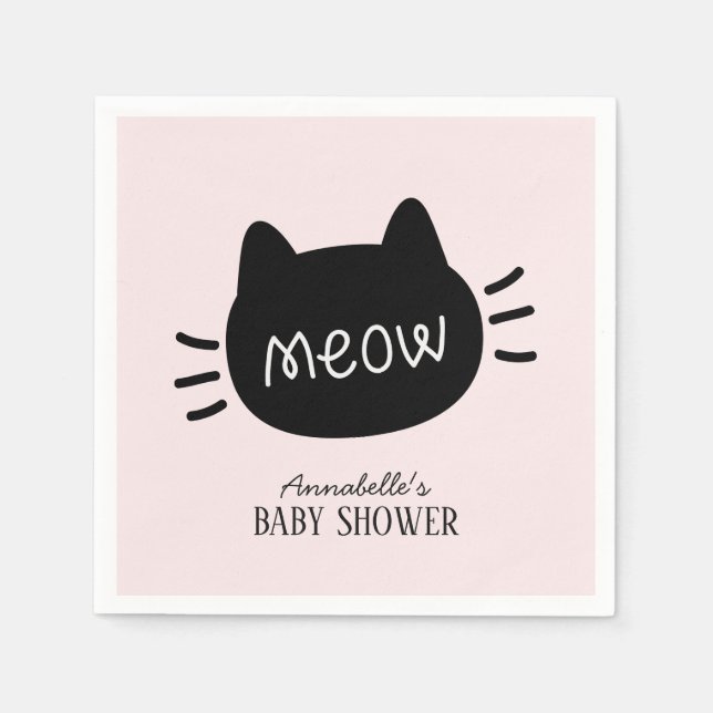 Meow Black Cat Face Pink Girl Baby Dusche Serviette (Vorderseite)