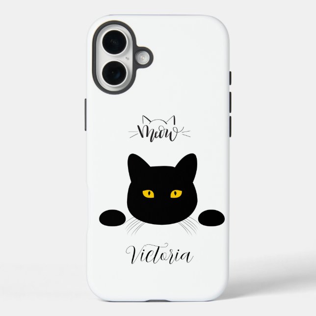 Meow Black Cat Golden Eyes anpassbar iPhone 16 Plus Hülle (Rückseite)