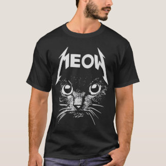 Meow Black Cat Metal Kitty Rocks T-Shirt