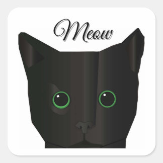 Meow Black Cat Quadratischer Aufkleber