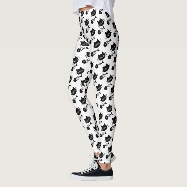 Meow Black Kitty Cat Fishbone-Muster Leggings (Links)