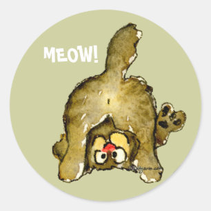 MEOW-Cartoon-Katzenaufkleber Runder Aufkleber