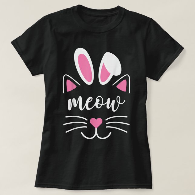Meow Cat Face Easter Day Bunny Ears Shirt Funny Ca (Design vorne)