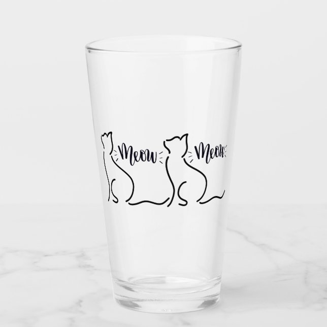 Meow Cat Line Art | Minimalistisches Chat-Design Glas (Vorderseite)