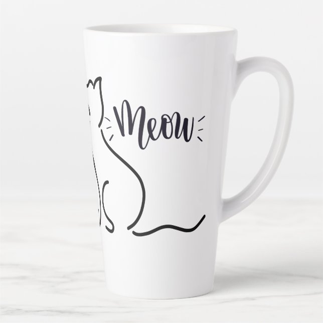 Meow Cat Line Art | Minimalistisches Chat-Design Milchtasse (Rechts)