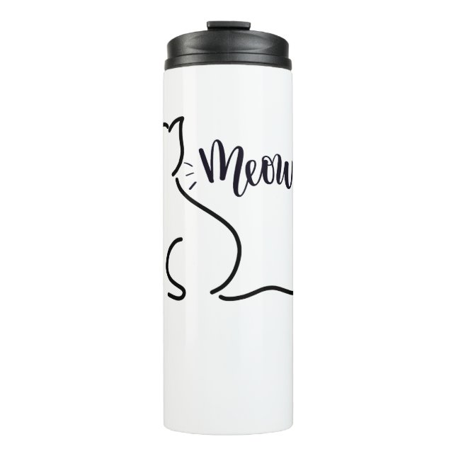 Meow Cat Line Art | Minimalistisches Chat-Design Thermosbecher (Vorderseite)