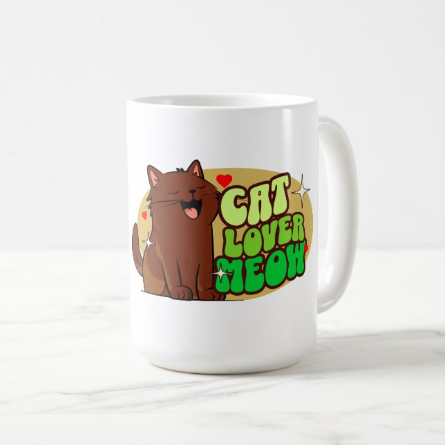 Meow Cat Lover - braune Katze Kaffeetasse (VorderseiteRechts)