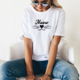 Meow Cat Mustache Nose Herz Funny Minimalistisch T-Shirt