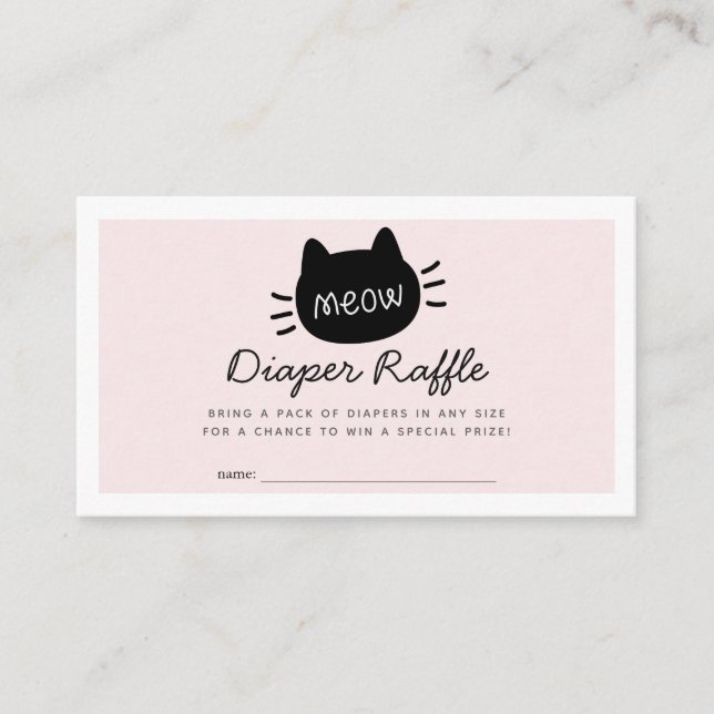 Meow Cat Pink Baby Dusche Windeln Raffle Ticket Begleitkarte (Vorderseite)