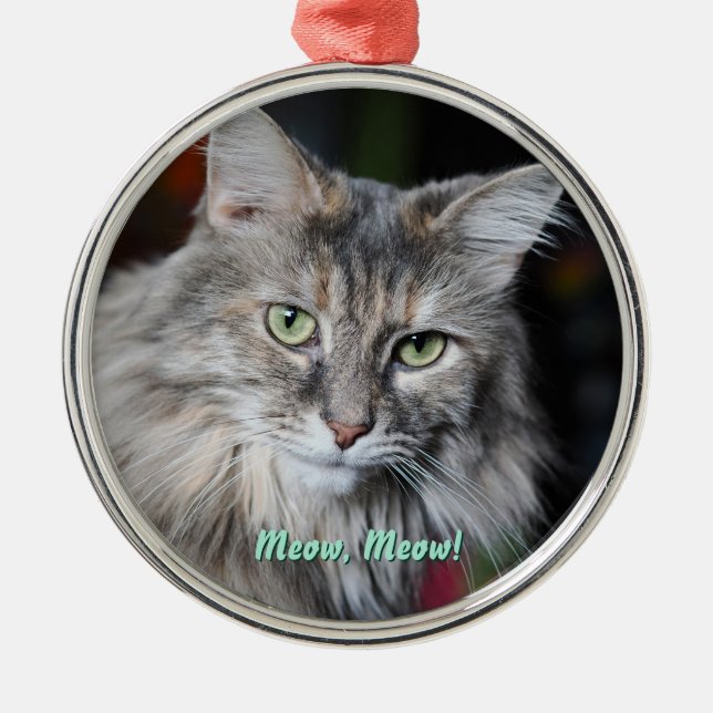 Meow Cat Portrait Ornament Aus Metall (Vorne)