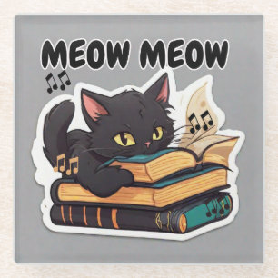 Meow Cat Reading Book Glasuntersetzer