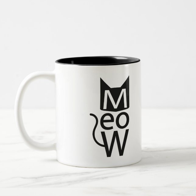 Meow Cat Typografisch Zweifarbige Tasse (Links)