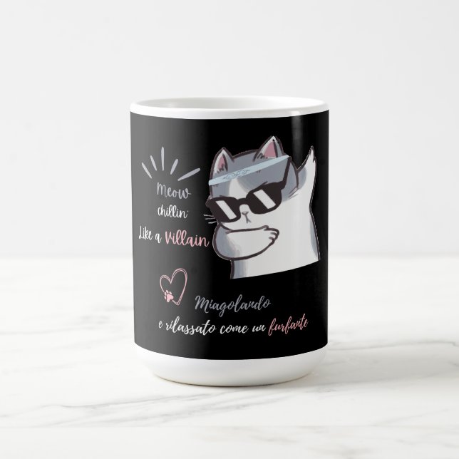 Meow Chillin' like a Villain Funny Sunglasses Cat Kaffeetasse (Mittel)