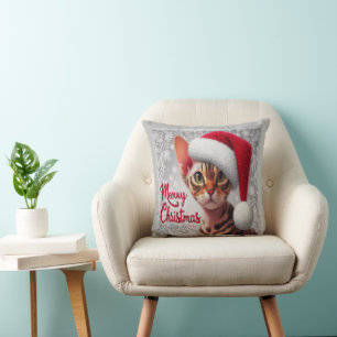 Meow Christmas Devon Rex Cat, Xmas Santa Cat Kissen